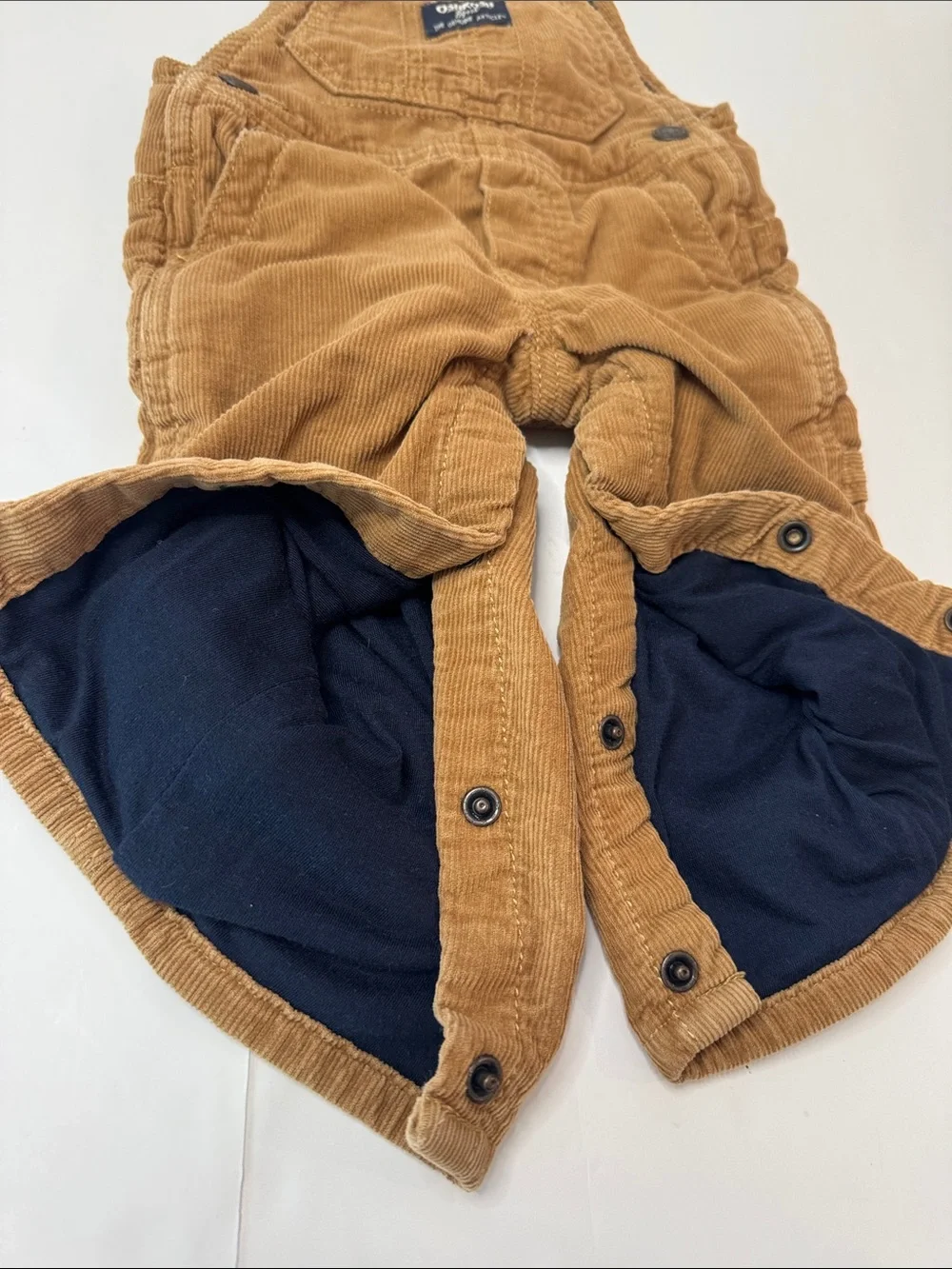 OshKosh B'gosh Tan Corduroy Fleece Lined Kids Overalls- size 12mo